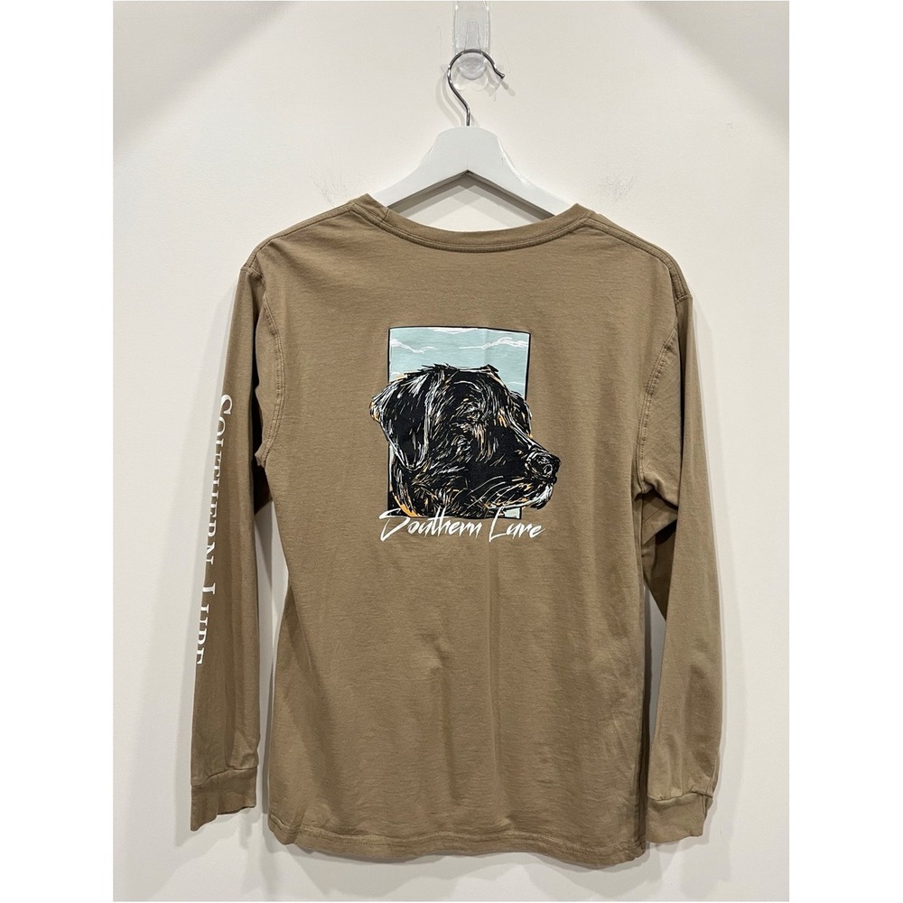 Southern Lure Boys Youth XL Black Lab Dog Graphic Long Sleeve Pocket Tee